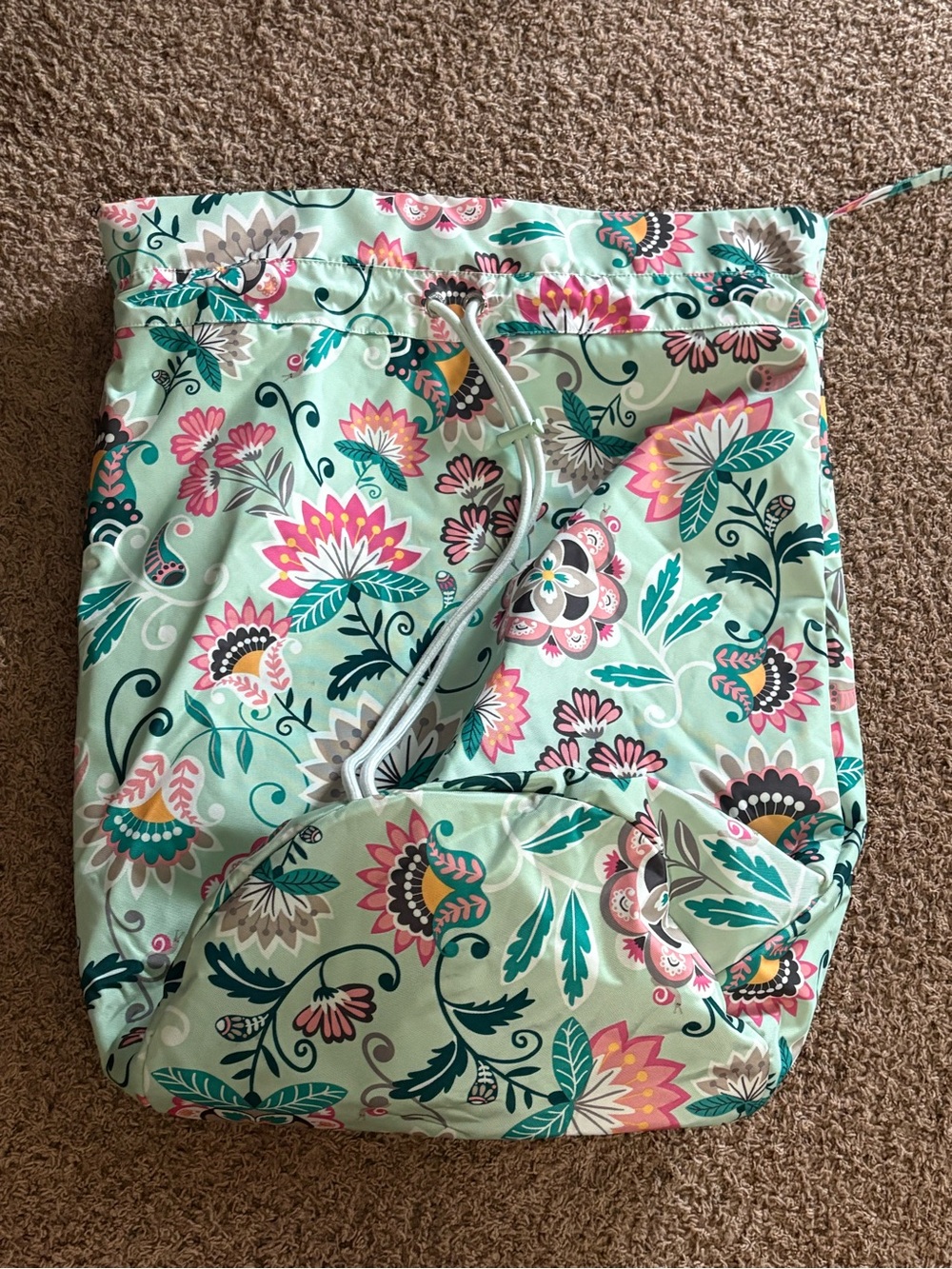 Vera Bradley Mint Floral Drawstring Laundry Bag Sack